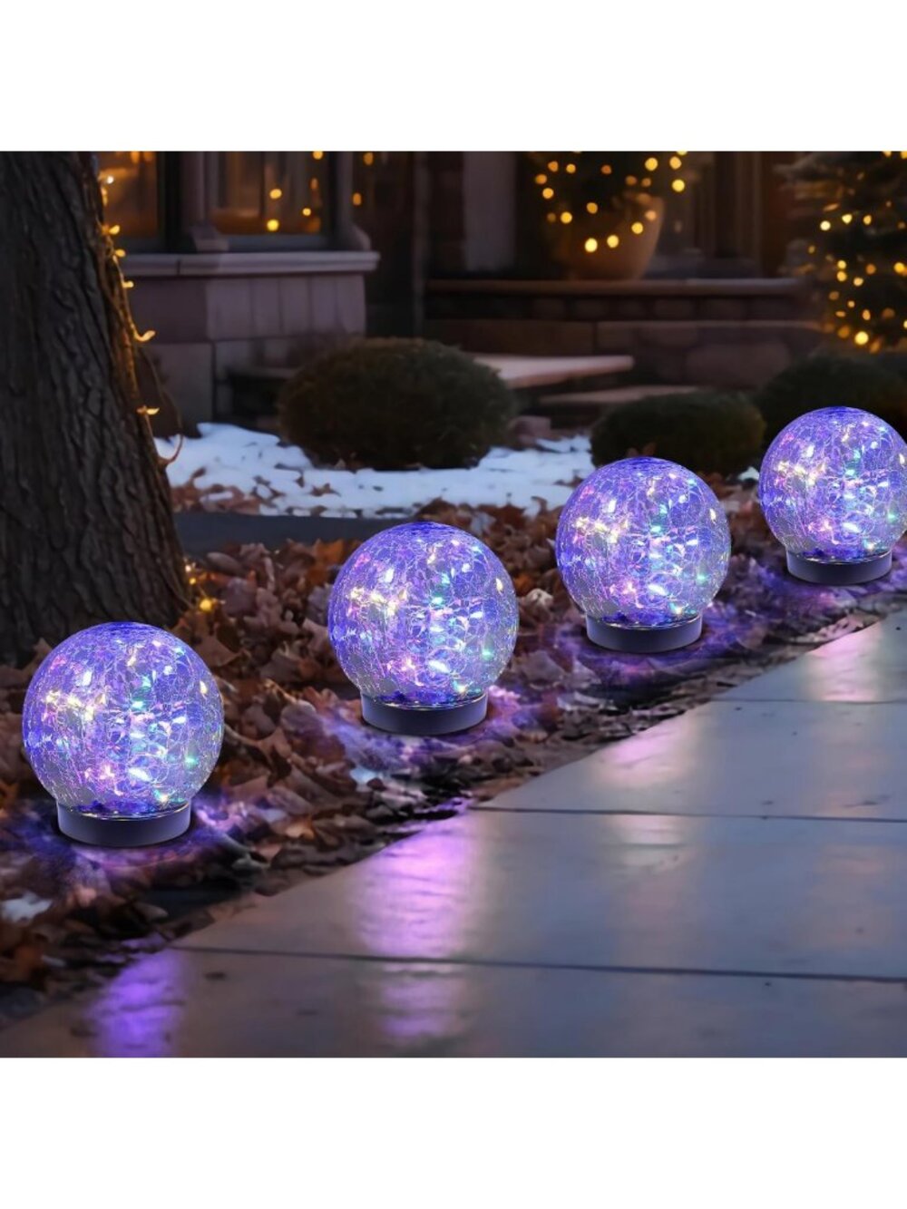 4 Pack Solar Globe Lights - Waterproof Cracked Glass Orbs for Outdoor Garden